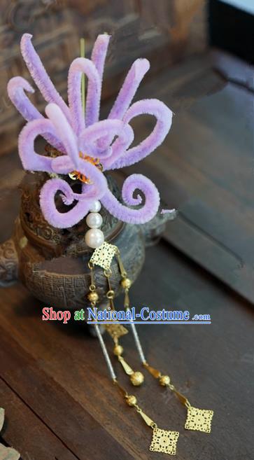 Top Grade Chinese Handmade Hair Accessories Qing Dynasty Velvet Flower Hairpins for Women