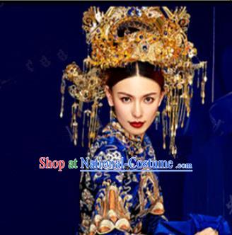 Chinese Handmade Ancient Bride Phoenix Coronet Wedding Headdress Hairpins Complete Set for Women