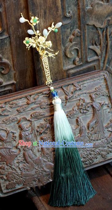 Chinese Handmade Pressure Front Green Tassel Brooch Ancient Bride Jewelry Accessories for Women