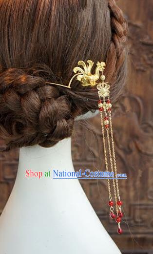 Chinese Handmade Ancient Hair Accessories Ancient Hanfu Phoenix Tassel Hairpins for Women