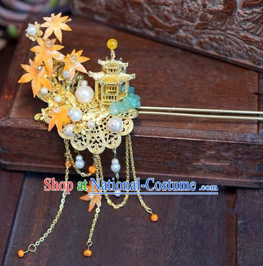 Chinese Handmade Ancient Hair Accessories Ancient Hanfu Hair Clip Maple Leaf Hairpins for Women