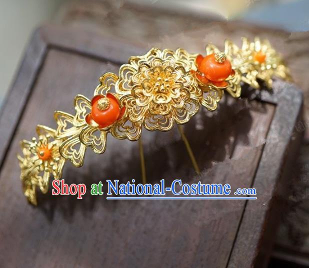 Chinese Handmade Ancient Hair Accessories Ancient Hanfu Golden Hair Clip Hairpins for Women