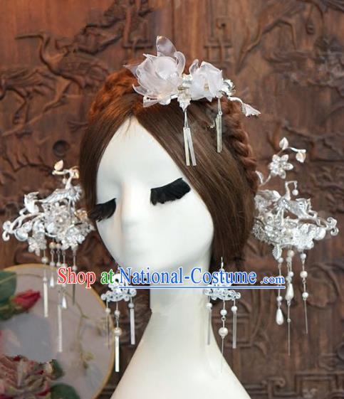 Chinese Handmade Wedding Hair Accessories Ancient Sliver Hairpins Complete Set for Women