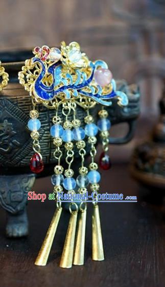 Chinese Handmade Ancient Hair Accessories Ancient Hanfu Blueing Phoenix Hairpins for Women