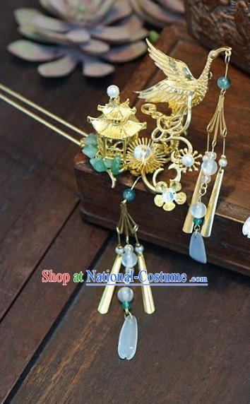 Chinese Handmade Ancient Hair Accessories Ancient Hanfu Crane Tassel Hairpins for Women