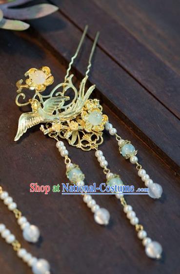 Chinese Handmade Ancient Hair Accessories Ancient Hanfu Bird Tassel Hairpins for Women