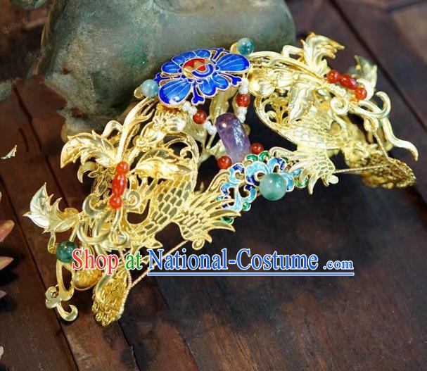 Chinese Handmade Ancient Hair Accessories Ancient Hanfu Cloisonne Hair Crown Hairpins for Women