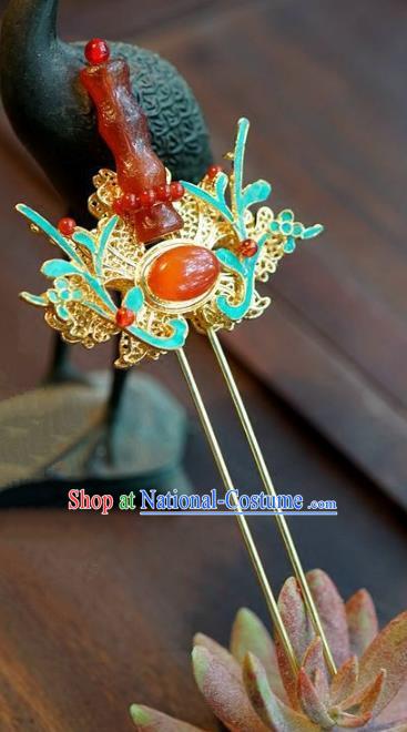 Chinese Ancient Handmade Hanfu Red Agate Hairpins Wedding Hair Accessories for Women