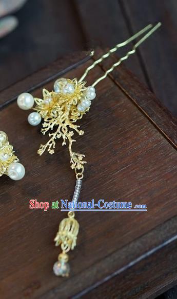 Chinese Handmade Ancient Golden Hair Clip Hair Accessories Ancient Hanfu Hairpins for Women