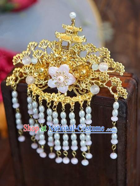 Chinese Handmade Ancient Hair Accessories Tassel Hair Crown Ancient Hanfu Hairpins for Women