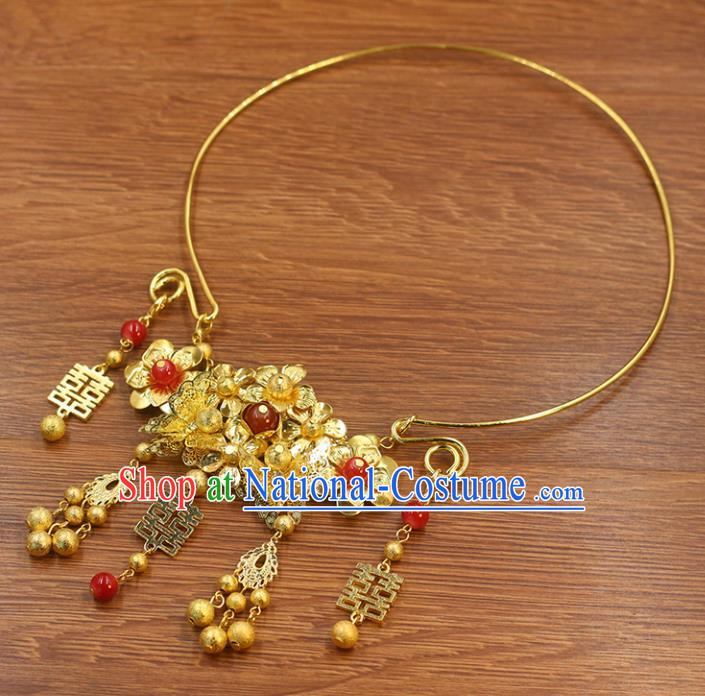 Top Grade Chinese Handmade Jewelry Accessories Bride Hanfu Golden Necklace for Women