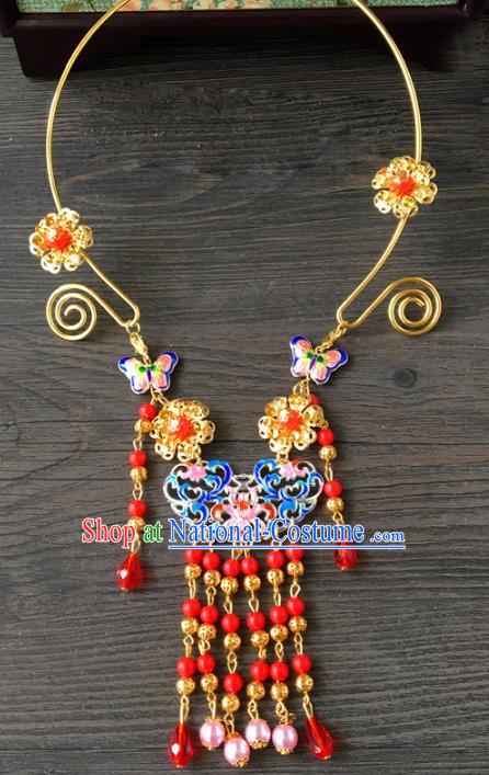 Top Grade Handmade Chinese Wedding Jewelry Accessories Bride Tassel Blueing Necklace for Women