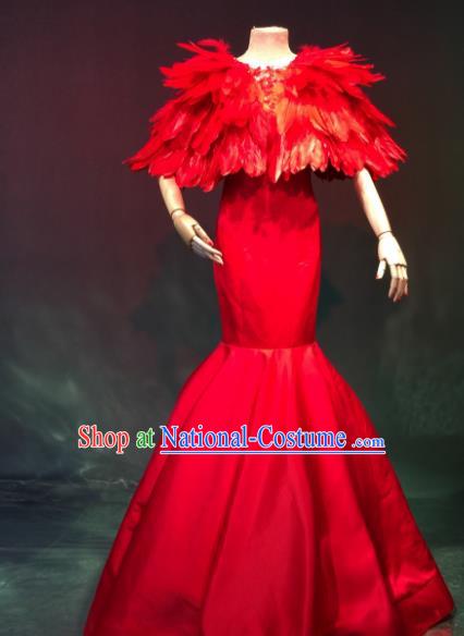 Top Grade Catwalks Costume Stage Performance Model Show Red Mermaid Dress for Women