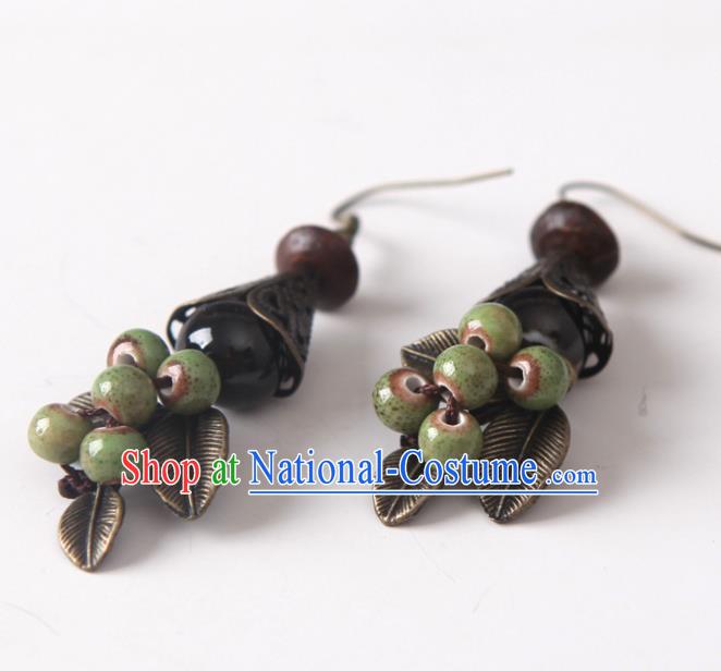 Top Grade Chinese Handmade Green Ceramics Beads Earrings for Women