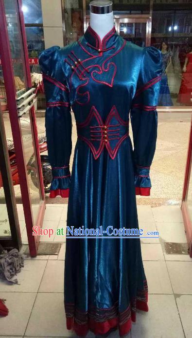 Chinese Traditional Mongolian Costume China Mongol Nationality Folk Dance Peacock Green Dress for Women