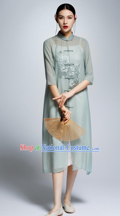 Chinese Traditional Green Cheongsam China National Costume Tang Suit Qipao Dress for Women