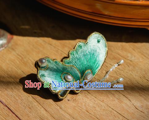 Chinese Traditional Cheongsam Accessories Embroidered Green Butterfly Brooch for Women