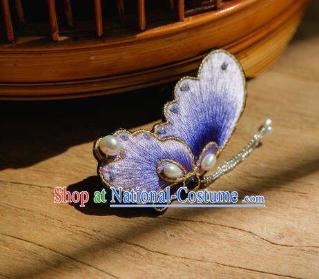 Chinese Traditional Cheongsam Accessories Embroidered Purple Butterfly Brooch for Women