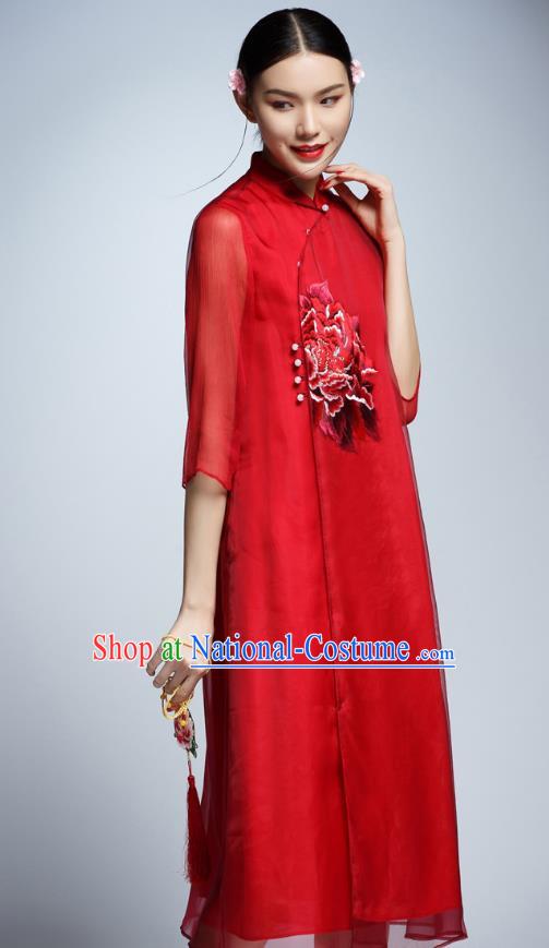 Traditional Ancient Chinese Young Women Cheongsam Dress Republic of China Tangsuit Stand Collar Blouse Dress Tang Suit Clothing