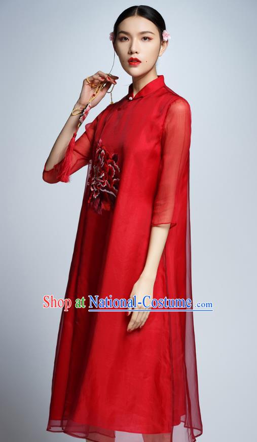 Traditional Ancient Chinese Young Women Cheongsam Dress Republic of China Tangsuit Stand Collar Blouse Dress Tang Suit Clothing