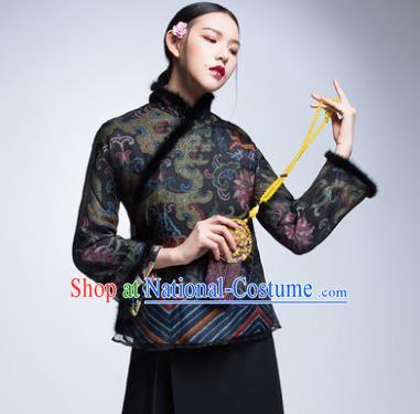 Chinese Traditional Tang Suit Cotton-Padded Jacket China National Upper Outer Garment Cheongsam Shirt for Women