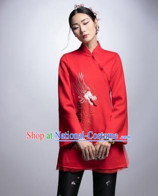 Chinese Traditional Tang Suit Red Jacket China National Upper Outer Garment Cheongsam Shirt for Women