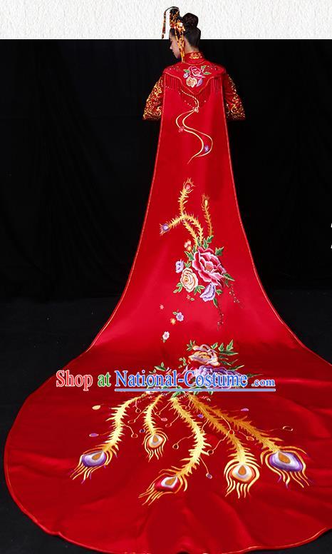 Chinese Traditional Wedding Embroidered Cloak Ancient Bride Xiuhe Suit Clothing for Women