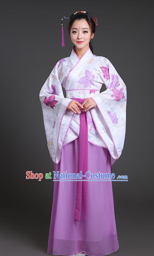 Chinese Ancient Drama Han Dynasty Princess Embroidered Purple Hanfu Dress for Women