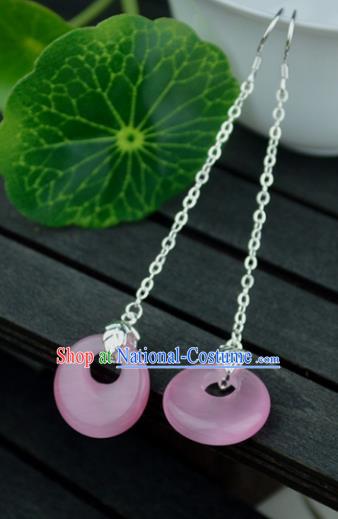 Chinese Traditional Ancient Pink Peace Buckle Earrings Accessories Hanfu Eardrop for Women