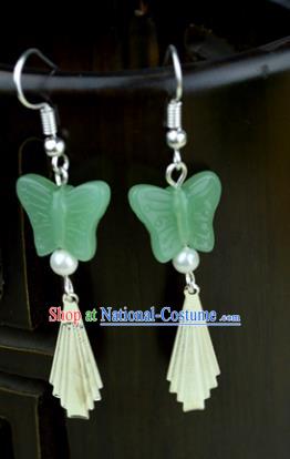 Chinese Traditional Ancient Green Butterfly Earrings Accessories Hanfu Eardrop for Women