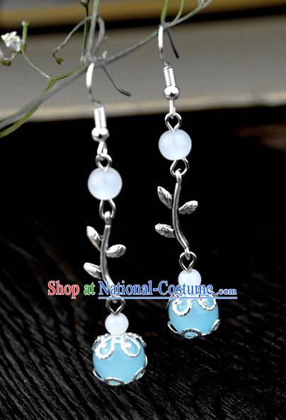 Chinese Traditional Ancient Earrings Accessories Hanfu Blue Bead Eardrop for Women