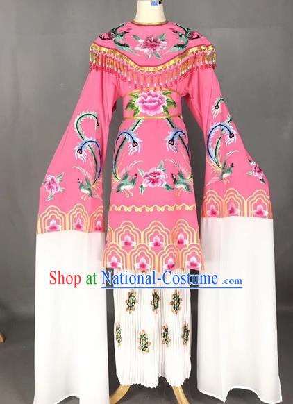 Chinese Traditional Peking Opera Imperial Consort Pink Dress Beijing Opera Diva Embroidered Phoenix Costumes for Adults