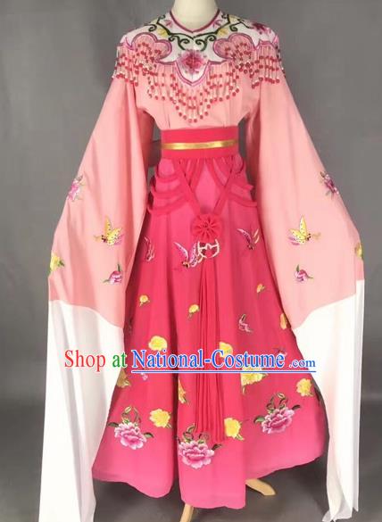 Chinese Peking Opera Diva Pink Dress Traditional Beijing Opera Rich Lady Embroidered Costumes for Adults