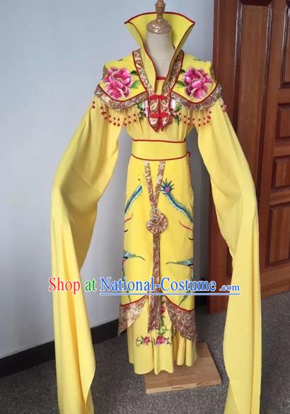 Chinese Ancient Peking Opera Empress Embroidered Yellow Dress Traditional Beijing Opera Diva Costumes for Adults