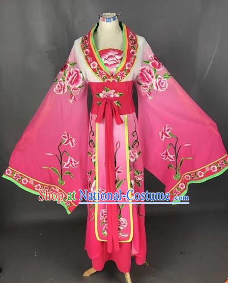 Chinese Traditional Peking Opera Diva Rosy Embroidered Dress Ancient Imperial Consort Costume for Adults