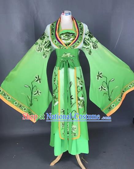 Chinese Traditional Peking Opera Diva Green Embroidered Dress Ancient Imperial Consort Costume for Adults