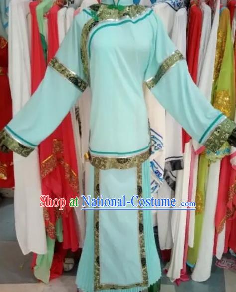 Chinese Traditional Peking Opera Blue Dress Ancient Maidservants Costume for Adults