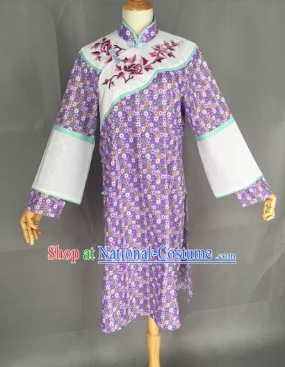 Chinese Traditional Peking Opera Actress Purple Blouse Ancient Countrywoman Costume for Adults