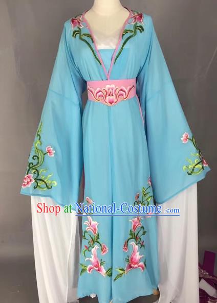 Chinese Beijing Opera Actress Blue Dress Ancient Rich Lady Costume for Adults