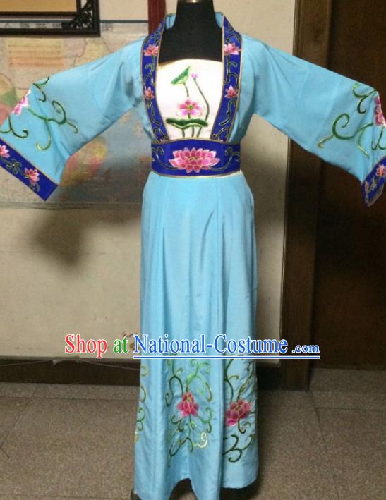 Chinese Ancient Maidservants Blue Dress Traditional Beijing Opera Diva Costume for Adults