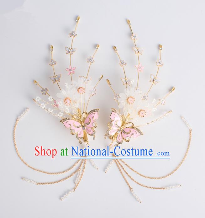 Chinese Ancient Hanfu Wedding Pink Butterfly Hair Claws Hair Accessories Traditional Hairpins for Women