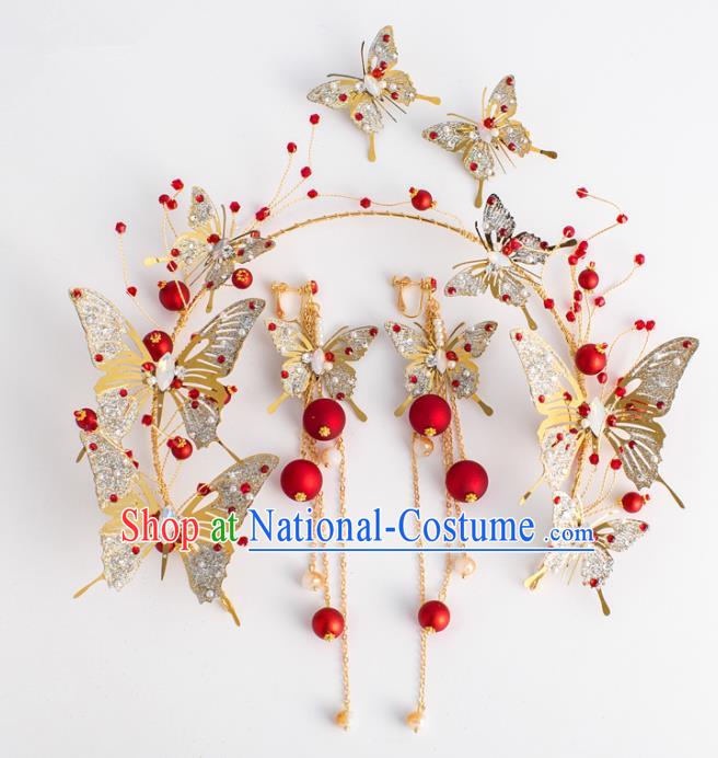 Top Grade Wedding Hair Accessories Bride Crystal Golden Butterfly Royal Crown Headwear for Women