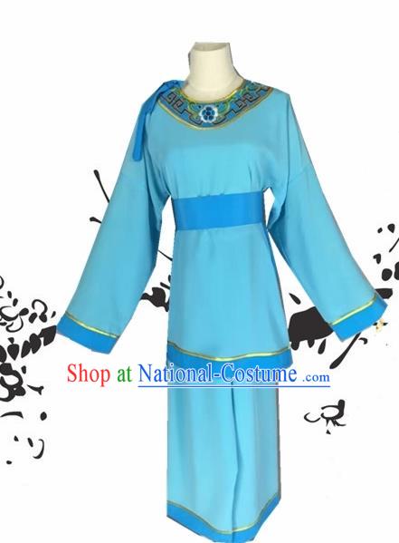 Chinese Beijing Opera Livehand Blue Clothing Traditional Peking Opera Servant Costume for Adults