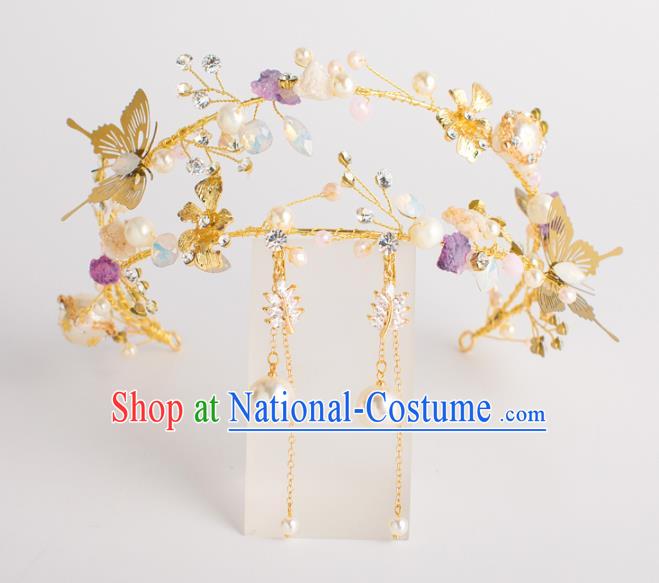 Top Grade Bride Wedding Hair Accessories Golden Butterfly Crystal Hair Clasp for Women