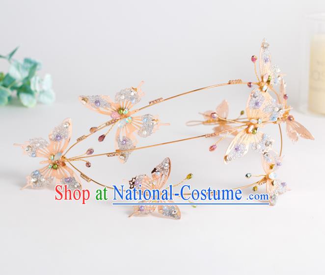 Top Grade Wedding Hair Accessories Bride Pink Butterfly Crystal Royal Crown for Women