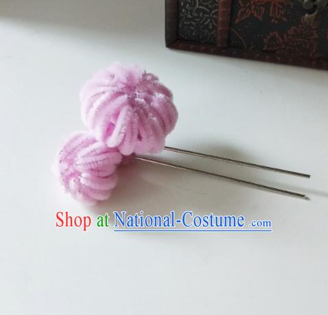 Chinese Ancient Qing Dynasty Hair Accessories Pink Velvet Flower Hairpins for Women