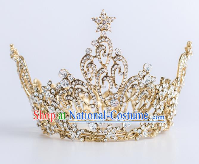 Top Grade Wedding Hair Accessories Bride Retro Golden Royal Crown for Women