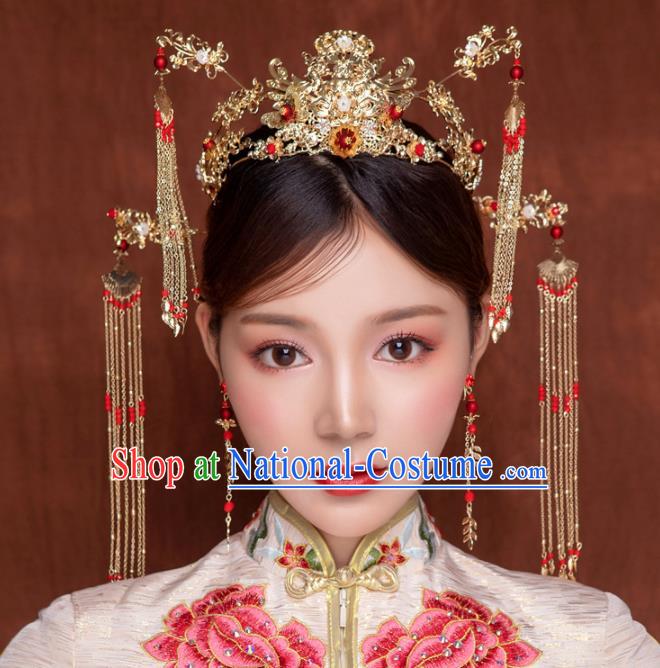 Chinese Traditional Wedding Bride Phoenix Coronet Ancient Hair Accessories Hairpins for Women