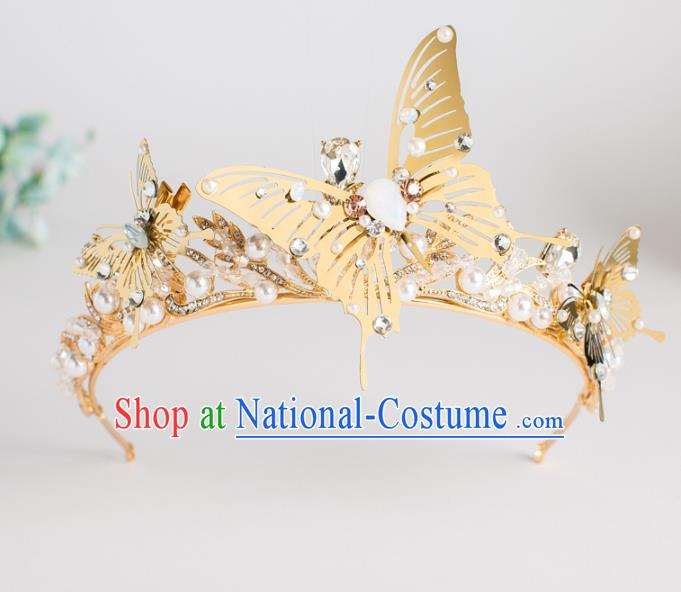 Top Grade Wedding Hair Accessories Baroque Princess Golden Butterfly Royal Crown for Women