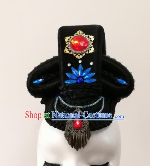 Chinese Traditional Folk Dance Hair Accessories Classical Dance Wig and Headwear for Women